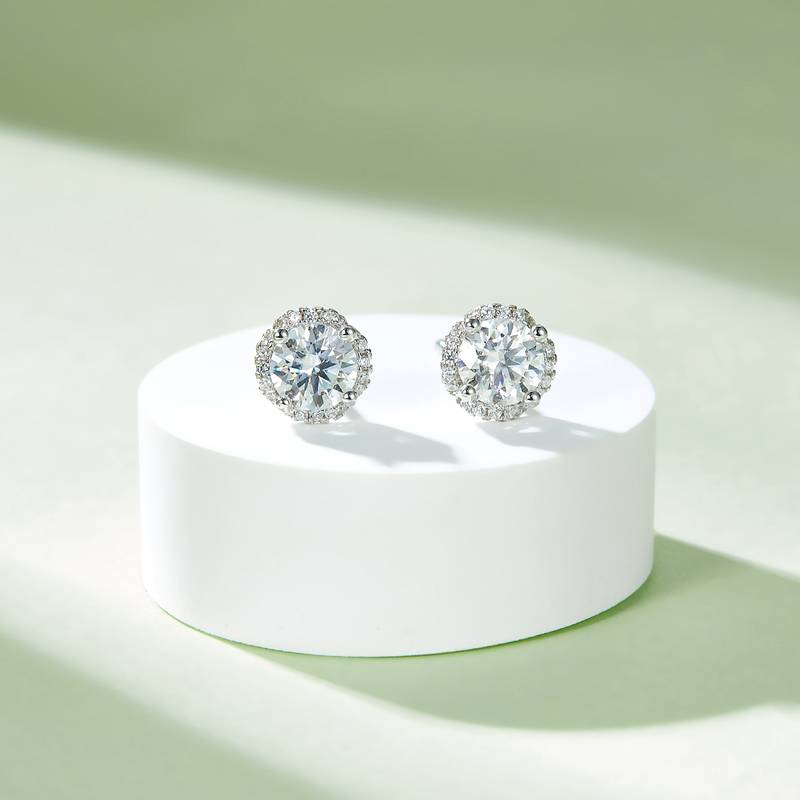 花样年华S925银镀白金MoissanitePendantStud Earring套装